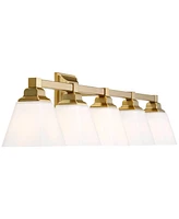 Regency Hill Mencino-Opal Modern Wall Mount Light Warm Brass Gold Metal Hardwired 35 1/4" Wide 5-Light Fixture Etched White Glass Shades for Bathroom