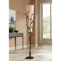 Franklin Iron Works Folia Industrial Rustic Modern Floor Lamp Standing 66" Tall Oil Rubbed Bronze Vine Metal Tapering Linen Cone Shade for Living Room