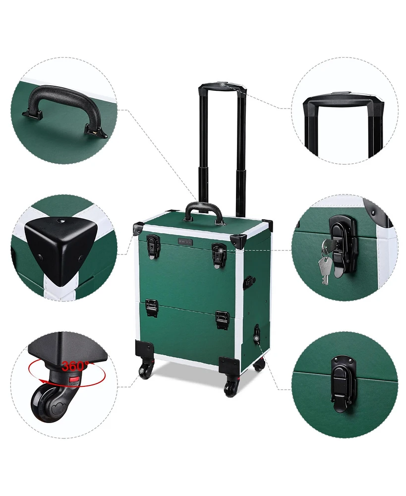 Byootique Rolling Makeup Train Case Cosmetic Organizer Trolley Lockable Vanity
