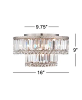 Vienna Full Spectrum Magnificence Modern Ceiling Light Flush-Mount Fixture 16" Wide Brushed Satin Nickel Faceted Crystal Glass Elements for Bedroom Ki