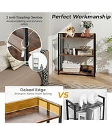Costway 3-Tier Industrial Metal Frame Corner Bookcase with Adjustable Shelves Rustic