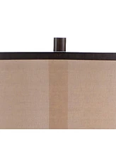 Franklin Iron Works Alamo Industrial Rustic Farmhouse Standing Floor Lamp 62" Tall Bronze Sheer Brown Organza Linen Fabric Double Drum Shades for Livi