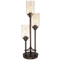 Franklin Iron Works Libby Modern Industrial Rustic Farmhouse Table Lamp 30" Tall Full Size Bronze Metal 3-Light Led Amber Seeded Cylinder Glass for Li