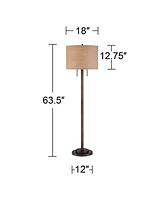 Possini Euro Design Garth Modern Industrial Standing Floor Lamp 63 1/2" Tall Oil Rubbed Bronze Brown Metal Burlap Fabric Drum Shade Decor for Living R
