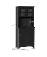 Homcom Kitchen Storage Buffet w/ Microwave Hutch Drawer for Dining Room, Black