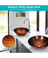 Yescom Aquaterior 2 Pack Round Tempered Glass Above Counter Vessel Bowl Sink Bathroom Wash Basin