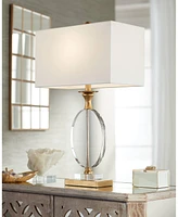Valerie Modern Glam Luxury Table Lamp 28" Tall Gold Clear Crystal Glass White Fabric Rectangular Shade for Living Room Bedroom House Bedside Nigh
