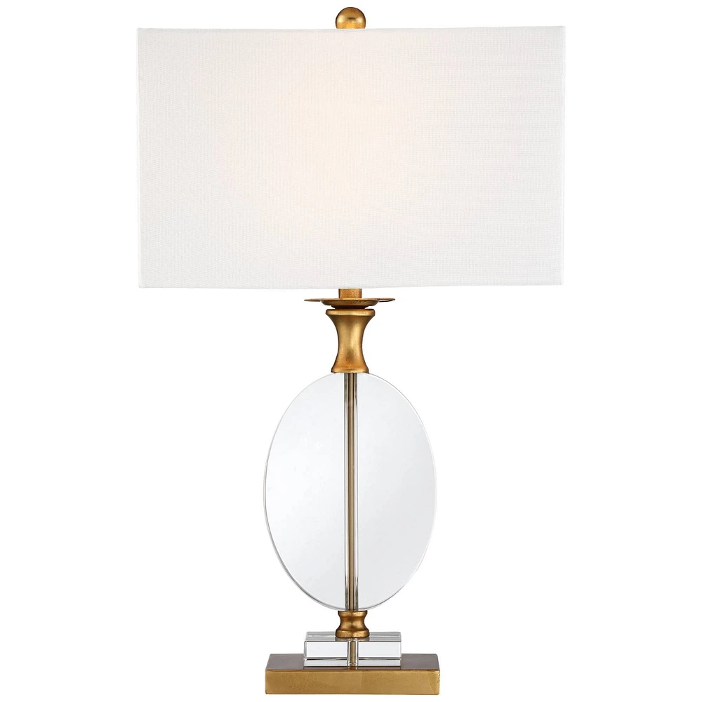 Vienna Full Spectrum Valerie Modern Glam Luxury Table Lamp 28" Tall Gold Clear Crystal Glass White Fabric Rectangular Shade for Living Room Bedroom Ho