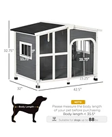 PawHut Cabin-Style Wooden Dog House for Large Dogs Outside with Openable Roof & Giant Window, Big Dog House Outdoor & Indoor, Asphalt Roof, Gray