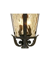 John Timberland Casa Marseille European Outdoor Ceiling Light Hanging Bronze Scroll 23 3/4" Hammered Glass Damp Rated for Exterior House Porch Patio O