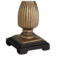 Regency Hill Ribbed Traditional Rustic Accent Table Lamp 18" High Antique Gold Beige Fabric Pleated Empire Shade Decor for Bedroom Living Room House H