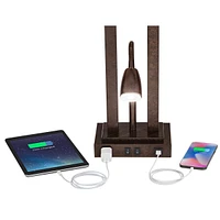 Deacon Modern Desk Table Lamp with Usb and Ac Power Outlet in Base Gooseneck Led 26" High Bronze Rectangular Linen Shade for Living Room Bedroom House