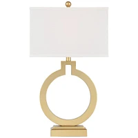 360 Lighting Modern Table Lamps 28 1/2" Tall Set of 2 with Usb Charging Port Brushed Gold Open Ring White Rectangular Shade for Bedroom Living Room Ho