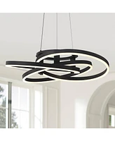 Possini Euro Design McKenna Sanded Black Pendant Lighting 26 1/2" Wide Modern Ribbon Rings Dimmable Led Fixture for Dining Room House Foyer Kitchen Is