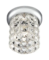 Vienna Full Spectrum Cesenna Luxury Close To Ceiling Light Flush Mount Fixture 4 3/4" Wide Chrome Studded Glass Crystal Cylinder Shade for Bedroom Hal