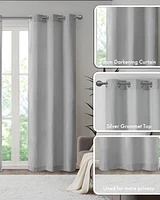 Madison Park Galen Basketweave Room Darkening Curtain panels Pair for bedroom, Silver grommet top fit up to 1.25 inches rod 2 set Living Ro