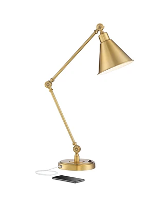 Wray Modern Desk Lamp 26 3/4" High with Usb Charging Port Warm Brass Gold Metal Adjustable Arm Head for Bedroom Living Room House Bedside Nightstand H