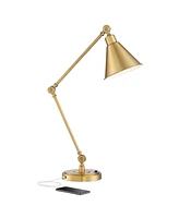 360 Lighting Wray Modern Desk Lamp 26 3/4" High with Usb Charging Port Warm Brass Gold Metal Adjustable Arm Head for Bedroom Living Room House Bedside
