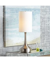 360 Lighting Modern Industrial Droplet-Shaped Table Lamp 24.5" High Brushed Nickel Silver Metal White Fabric Cylinder Shade Decor for Living Room Bedr