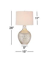 360 Lighting Waylon Modern Table Lamp 28" Tall with Table Top Dimmer Mercury Glass Dimpled Textured Off White Drum Shade for Bedroom Living Room House