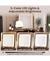 Costway Vanity Table Set Flip Top Mirror Lights Usb Port Cushioned Stool