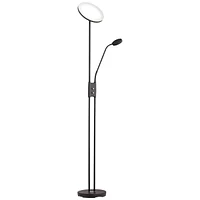 360 Lighting Taylor Modern Torchiere Floor Lamp with Side Light Led Dimmable 72" Tall Satin Black Metal Adjustable Head White Acrylic Diffuser for Liv