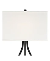 360 Lighting Ally Modern Table Lamps 26 1/2" Tall Set of 2 with Usb Charging Port Black Metal Rectangular Fabric Shade for Bedroom Living Room House H
