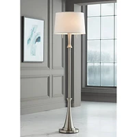 360 Lighting Karl Modern Industrial Floor Lamp Standing 63.75" Tall Brushed Nickel Silver Classic Metal White Tapered Drum Shade Decor for Living Room