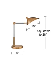 360 Lighting Colborne Mid Century Modern Industrial Desk Table Lamp Led with Usb Charging Port 28" Tall Antique Brass Black for Living Room Bedroom Ho