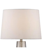 Modern Table Lamp 25 3/4" High Silver Leaf Hammered Textured Metal Off White Fabric Drum Shade Decor for Bedroom Living Room House Home Bedside Nights