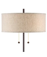 360 Lighting Nikola Modern Accent Table Lamp with Usb and Ac Power Outlet in Base 23 1/2" High Bronze Fabric Drum Shade for Bedroom Living Room House