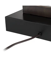 Todd Modern Minimalist Table Lamp with Usb and Ac Power Outlet in Base 30" Tall Bronze Rectangular Oatmeal Fabric Shade for Living Room Bedroom House