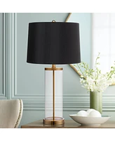 360 Lighting Modern Table Lamp Fillable 26" High Warm Gold Clear Glass Cylinder Black Hardback Drum Shade Decor for Living Room Bedroom House Bedside