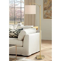 360 Lighting Rayna Modern Downbridge Floor Lamp Standing 61 1/2" Tall Warm Gold Metal Off-White Linen Fabric Drum Shade for Living Room Reading Bedroo
