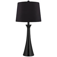 Karl Modern Table Lamps Set of 2 with Usb and Ac Power Outlet in Base 28 1/4" Tall Black Metal Faux-Silk Drum Shade for Bedroom Living Room Bedside Ni