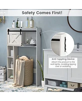 Costway Over the Toilet Bathroom Storage Cabinet with Sliding Barn Door & Shelves