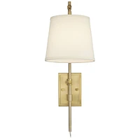 Barnes and Ivy Seline Modern Wall Mounted Lamp Dimmable Warm Gold Metal Plug-In Light Fixture Off White Tapered Drum Shade for Bedroom Bedside House R