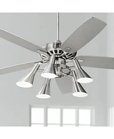 52" Journey Modern Industrial Indoor Ceiling Fan with Light Kit Led Dimmable Remote Control Brushed Nickel Blade 5-Light for House Bedroom Living Room