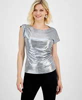 I.n.c. International Concepts Petite Foil-Drape Top, Created for Macy's