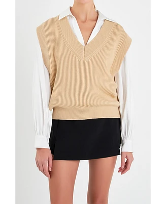 English Factory Women's V-neck Knit Sweater Vest