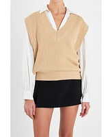 English Factory Women's V-neck Knit Sweater Vest