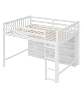 Simplie Fun Full Size Loft Bed With 8 Open Storage Shelves And Builtin Ladder, White