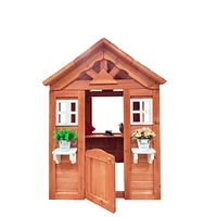 Streamdale Furniture All Wooden Kids Playhouse With 2 Windows And Flower Pot Holder, 42"L x 46"W x 55" H