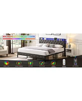 Streamdale Furniture Upholstered King Bed with Storage, Charging Station, and Led Lights