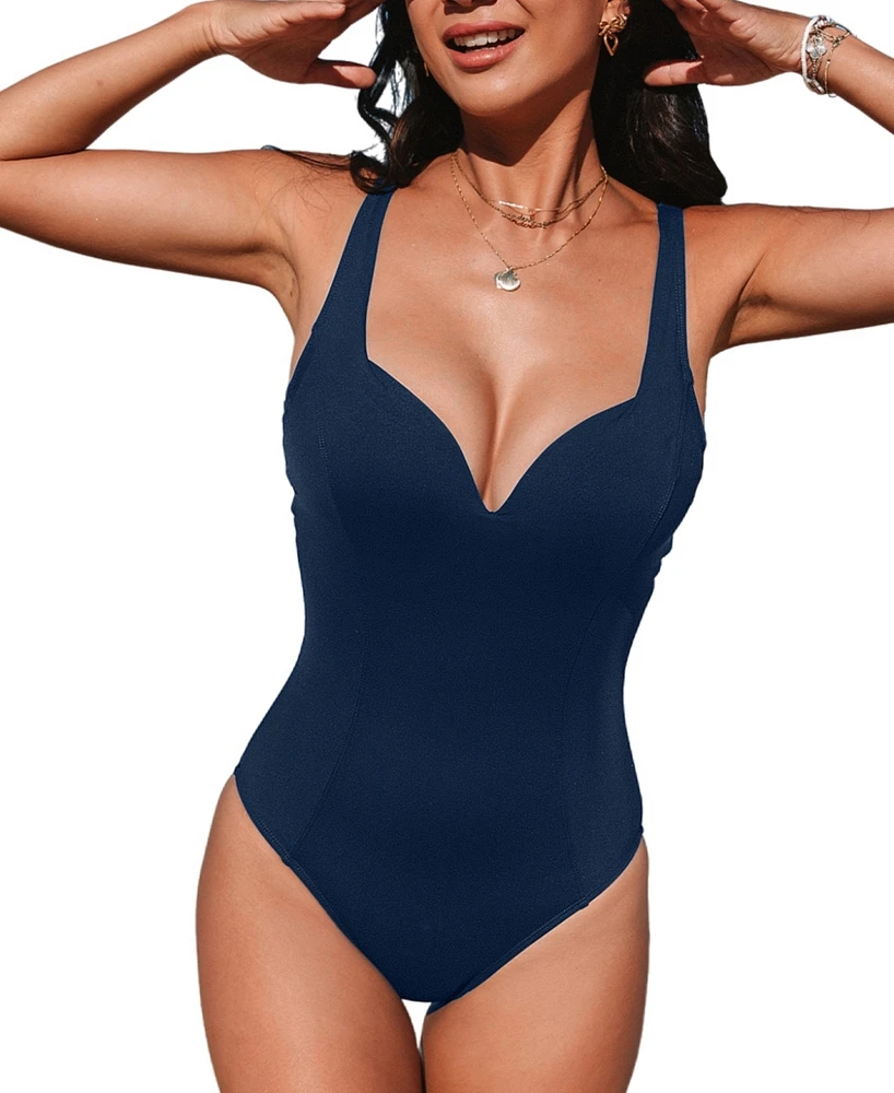 Cupshe Women's Navy Sweetheart Cutout Power Mesh One-Piece