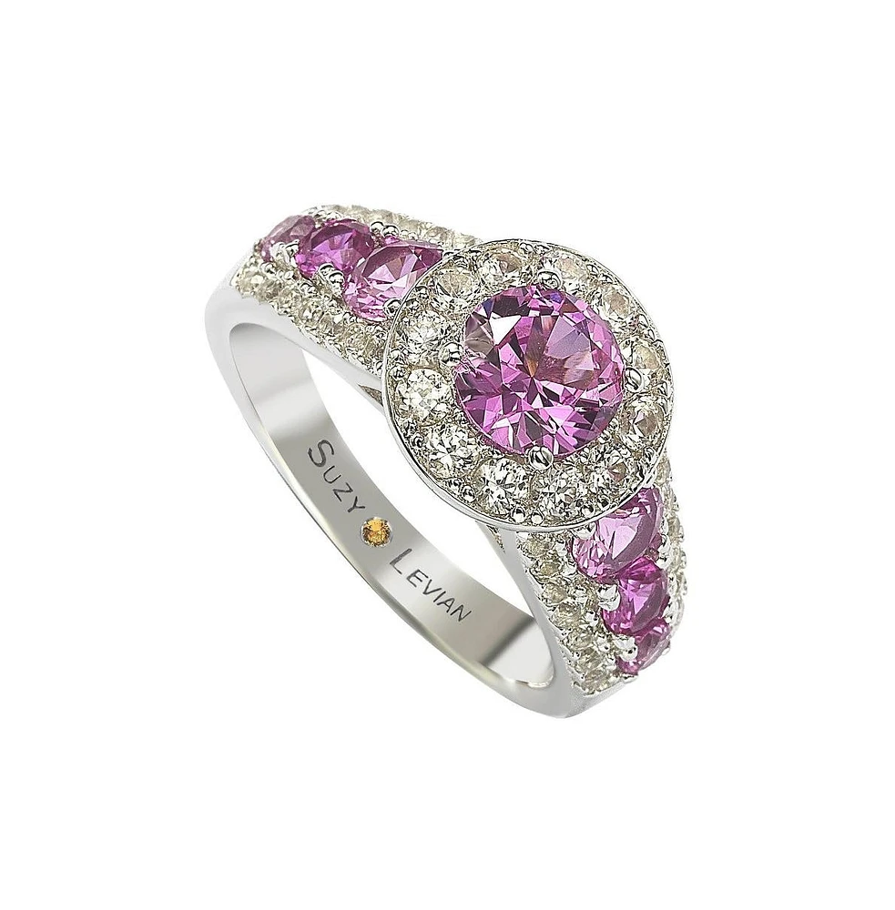 Suzy Levian New York Pink Sapphire & Lab-Grown White 7 Stone Engagement Ring Sterling Silver by