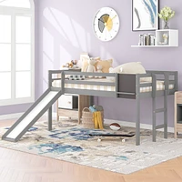 Streamdale Furniture Twin Size Loft Bed Wood Bed With Slide, Stair And Chalkboard