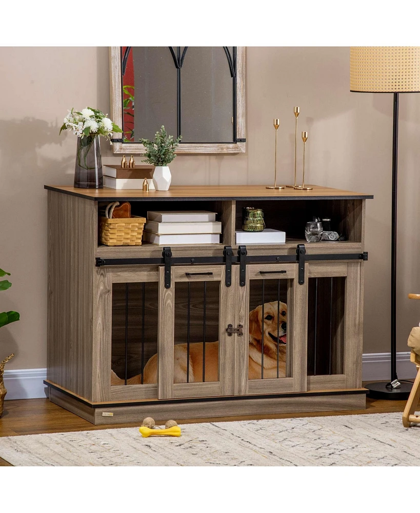 Simplie Fun Versatile Dog Crate Table 2-in-1 Furniture with Removable Divider, Open Shelves