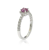 Suzy Levian New York Pink Sapphire & Lab-Grown White Petite Halo Bridal Ring Sterling Silver by