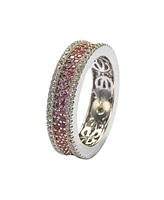 Suzy Levian New York Pink Sapphire & Lab-Grown White Framed Eternity Band Ring Sterling Silver by